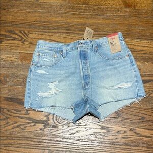 Levi's Light Blue Distressed 501 Jean Shorts